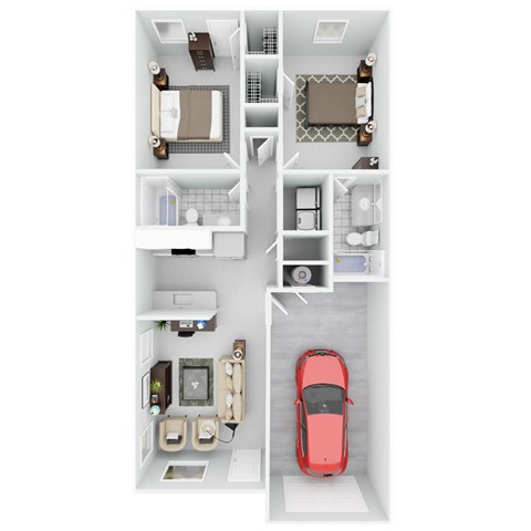 Floor plan for 2 beds, 2 baths, 926 sqft